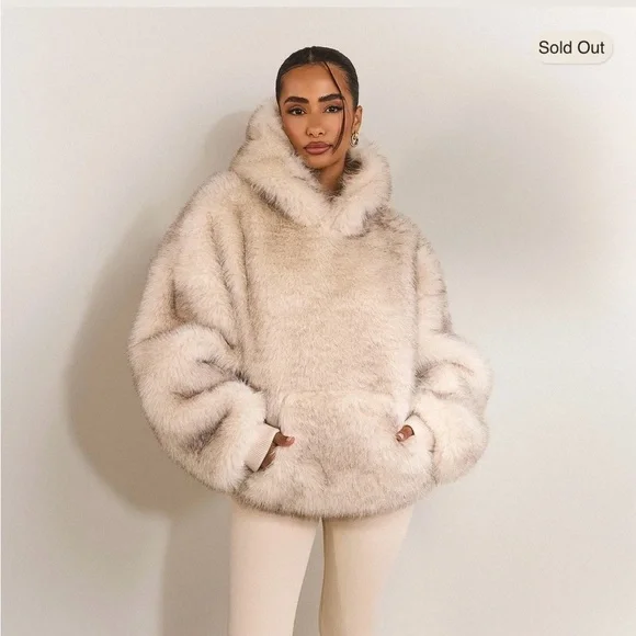 Cozy Cream Faux Fur Hoodie - Picture 1 of 4